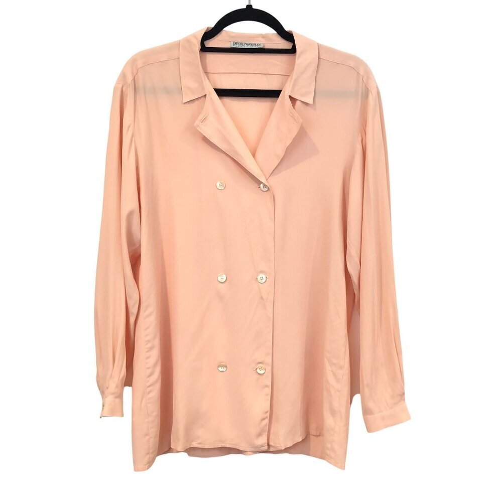 Emporio Armani Silk Blend Double Breasted Button Front Long Sleeve Blouse 40